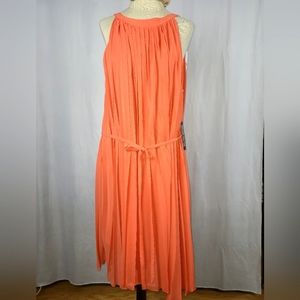 NY and Co. Rose Coral Pleated Swing NWT Halter dress LAYERED